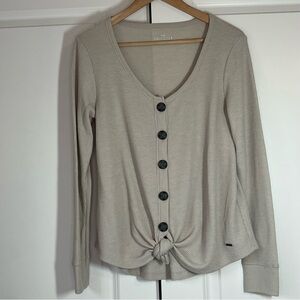 Hollister Women's Waffle Knit Tie Knot Tan Button-Down Shirt - Size M